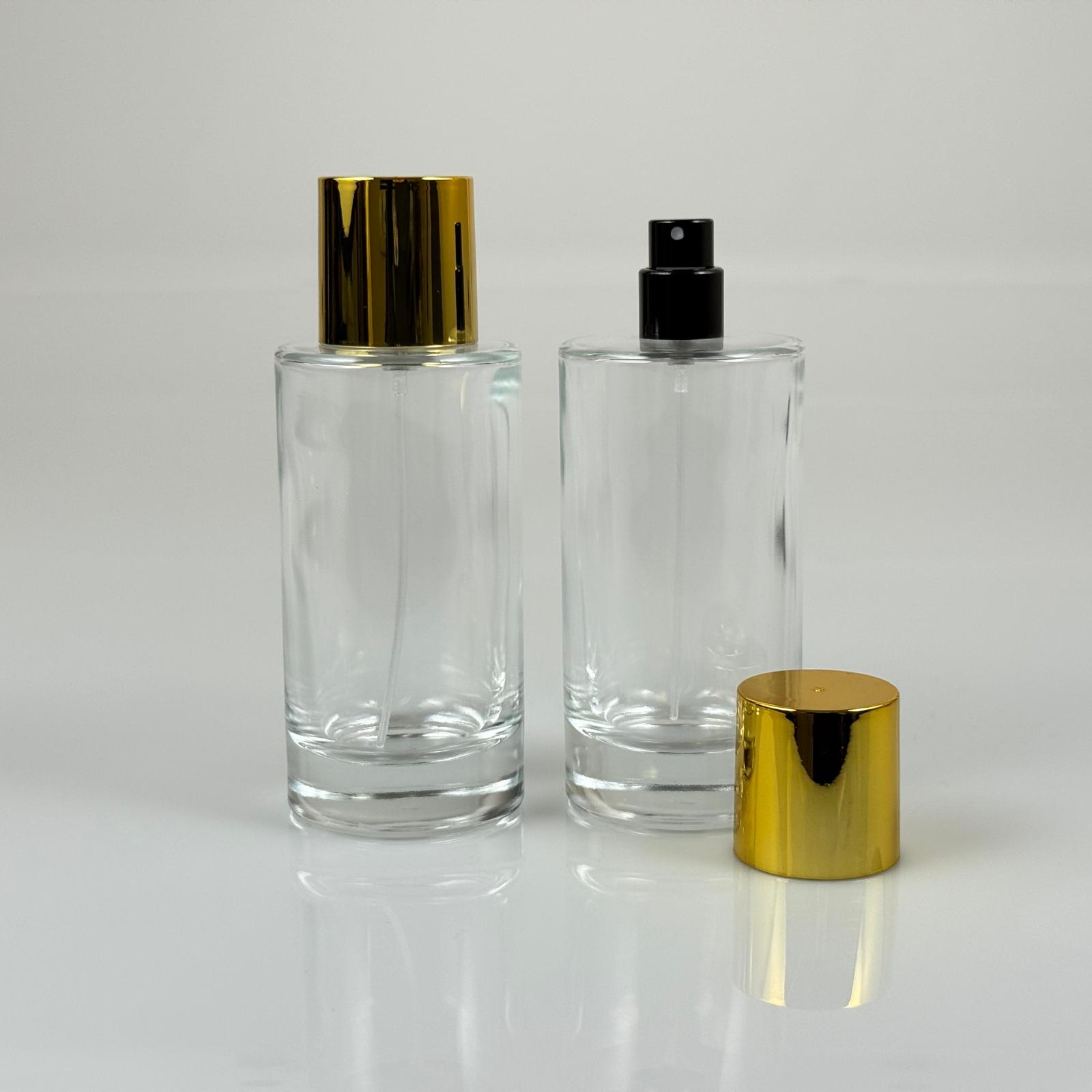 100 ML ЦИЛИНДРИЧЕН МОДЕЛ ЗА ПАРФЮМ SAVAGE - ЧЕРЕН МЕТАЛЕН СПРЕЙ + ЗЛАТНА ШИРОКА КАПАЧКА (15 MM УСТИЕ, ЛЕСНО ЗАТВАРЯНЕ С Щракване)