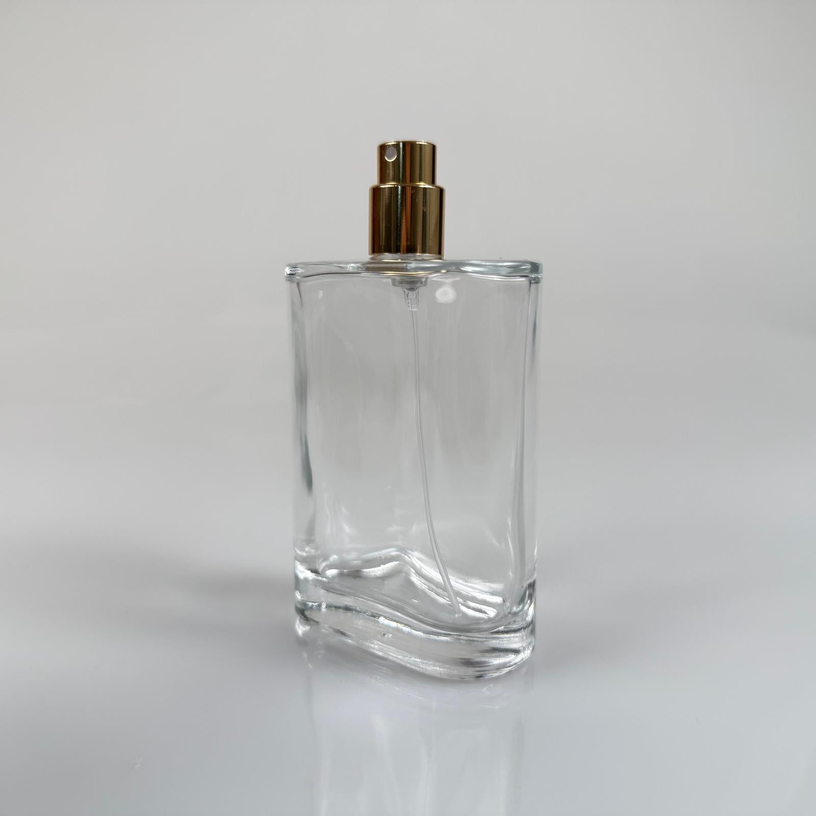 100 ML ПЛОСЪК МОДЕЛ CEO ПАРФЮМНА БУТИЛКА - ЗЛАТЕН МЕТАЛЕН СПРЕЙ (15 MM УСТИЯ, ЛЕСНО ЗАТВАРЯНЕ С Щракване)