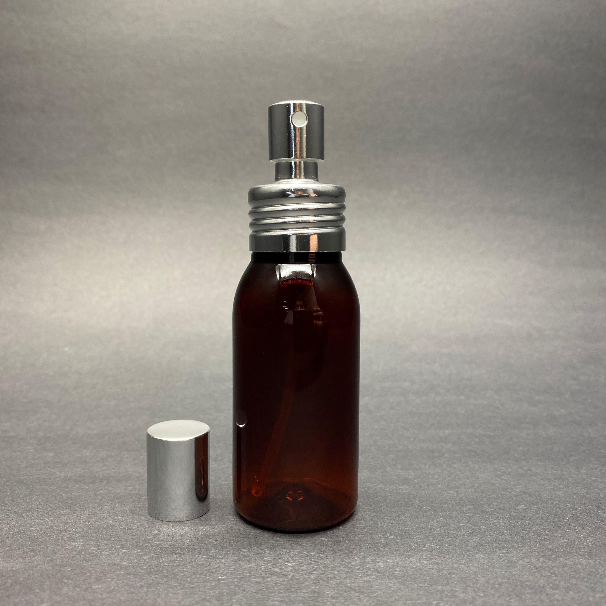 50 CC Amber Hard Oval Model Парфюм/Одеколон PET бутилка - Метален комплект спрейове - 50 ml Луксозна бутилка спрей парфюм/Одеколон (капачка на винт, ръчно отваряне и затваряне)