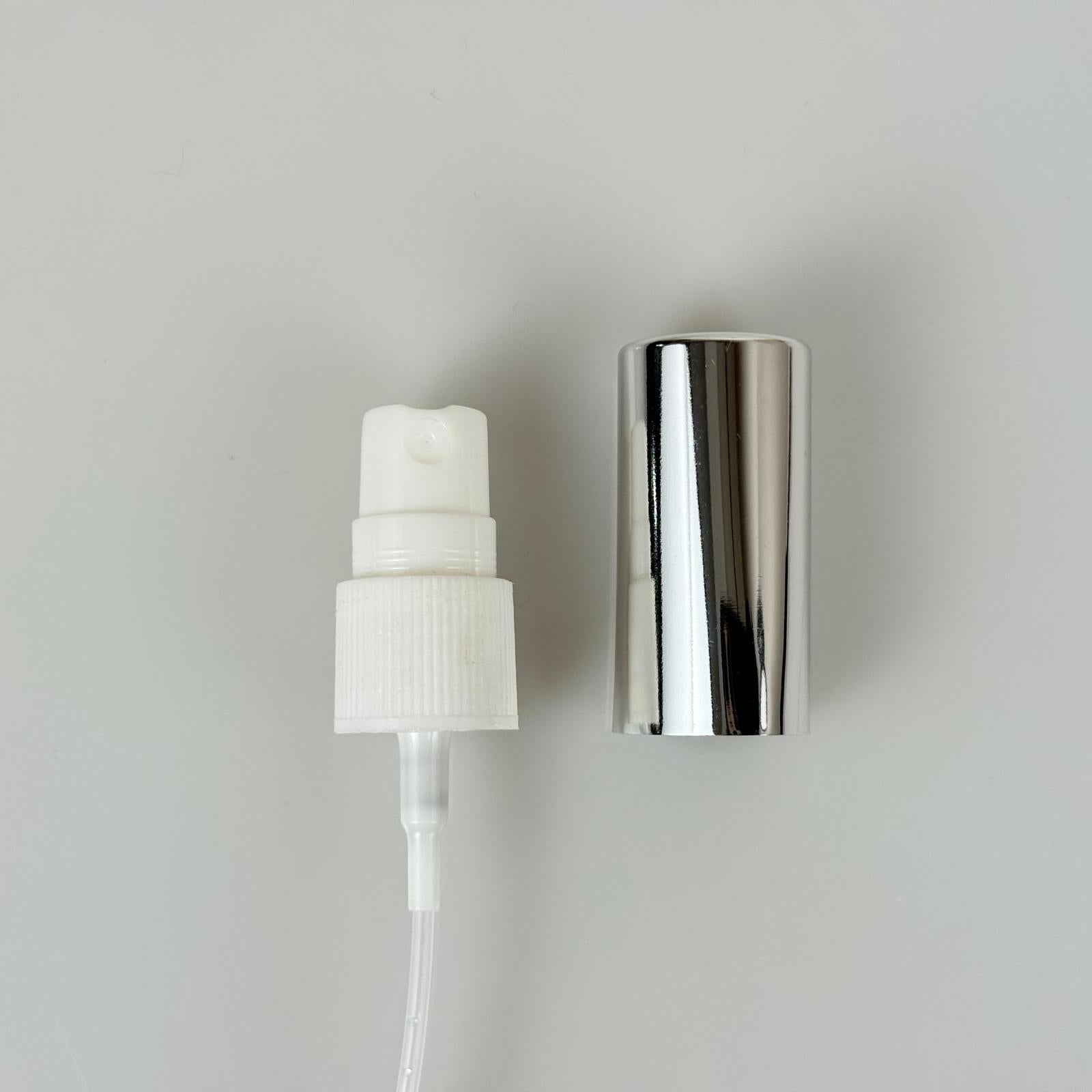 18 MM WHITE СПРЕЙ ФЛАКОН + СРЕБЪРЕН ALUMINUM CAP