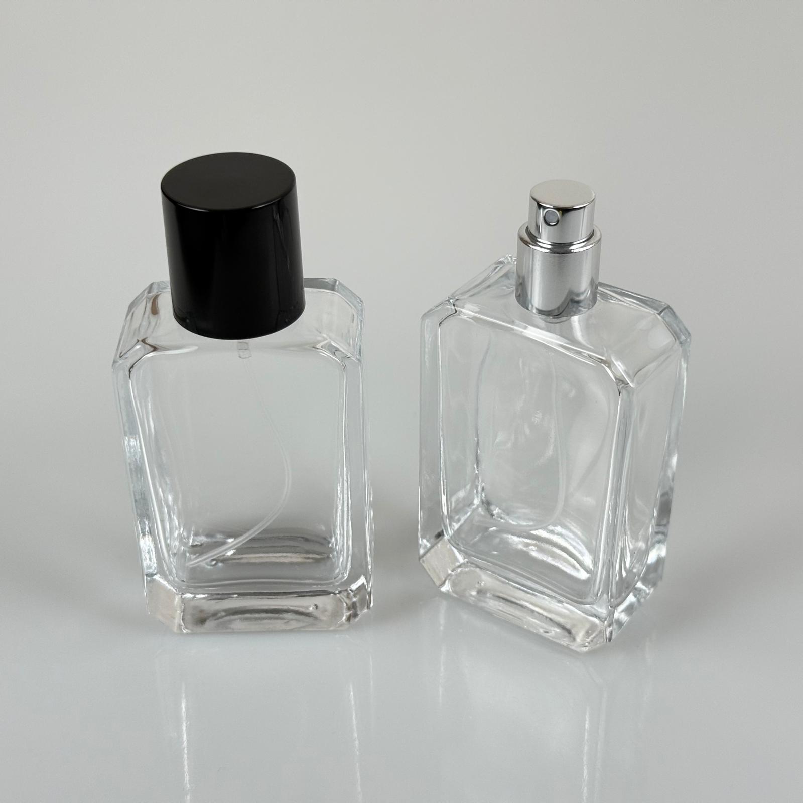 50 ML ФЛАКОН ЗА ПАРФЮМ ANGEL, КВАДРАТЕН МОДЕЛ - СРЕБРИСТ МЕТАЛЕН СПРЕЙ + ЧЕРНА КАПАЧКА (15 ММ УСТИЕ, ЛЕСНО ЗАТВАРЯНЕ С Щракване)