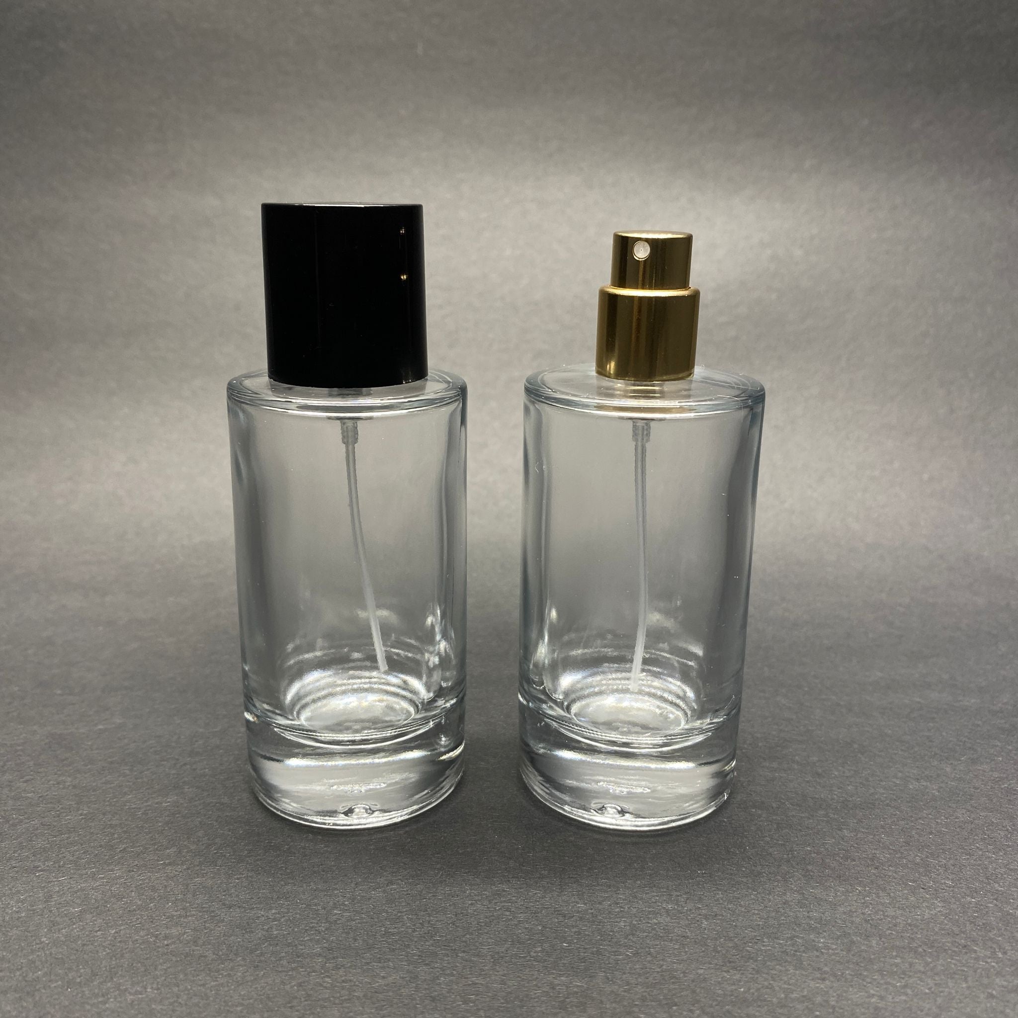 50 ML ЦИЛИНДРИЧЕН МОДЕЛ ЗА ПАРФЮМ MARS - ЗЛАТЕН МЕТАЛЕН СПРЕЙ + ЧЕРНА КАПАЧКА (15 MM УСТИЕ, ЛЕСНО ЗАТВАРЯНЕ С Щракване)