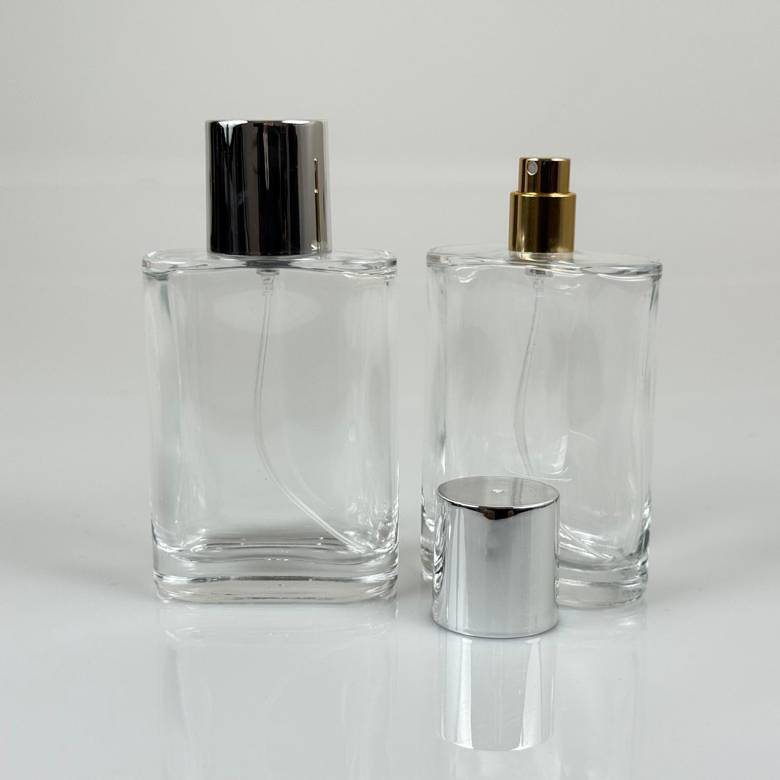 100 ML ПЛОСЪК МОДЕЛ CEO ПАРФЮМНА БУТИЛКА + ЗЛАТЕН МЕТАЛЕН СПРЕЙ + СРЕБРИСТА ШИРОКА КАПАЧКА (15 ММ УСТИЯ, ЛЕСНО ЗАТВАРЯНЕ С Щракване)