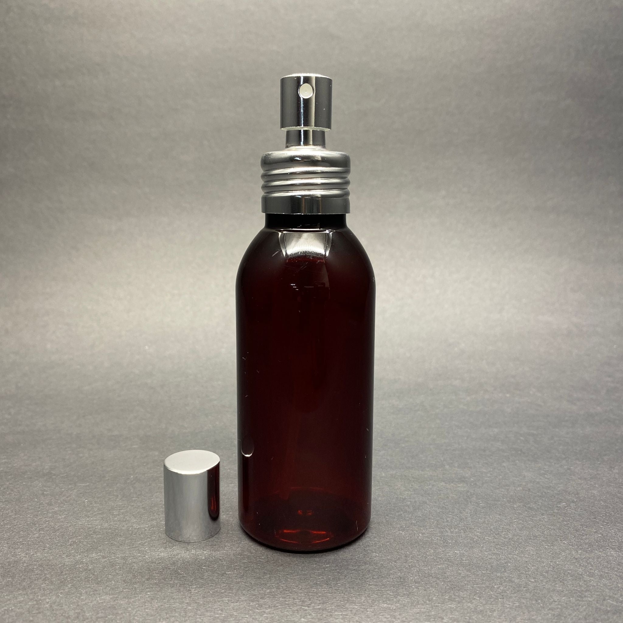 100 CC Amber Oval Model Парфюм/Одеколон PET бутилка - Метален комплект спрей - 100 ml Луксозен спрей Парфюм/Одеколон Бутилка (капачка на винт, ръчно отваряне и затваряне)