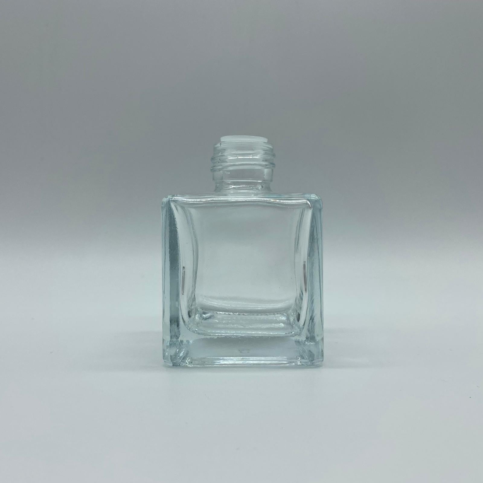100 CC Clear Glass Square Bamboo Bottle with Plastic Stopper