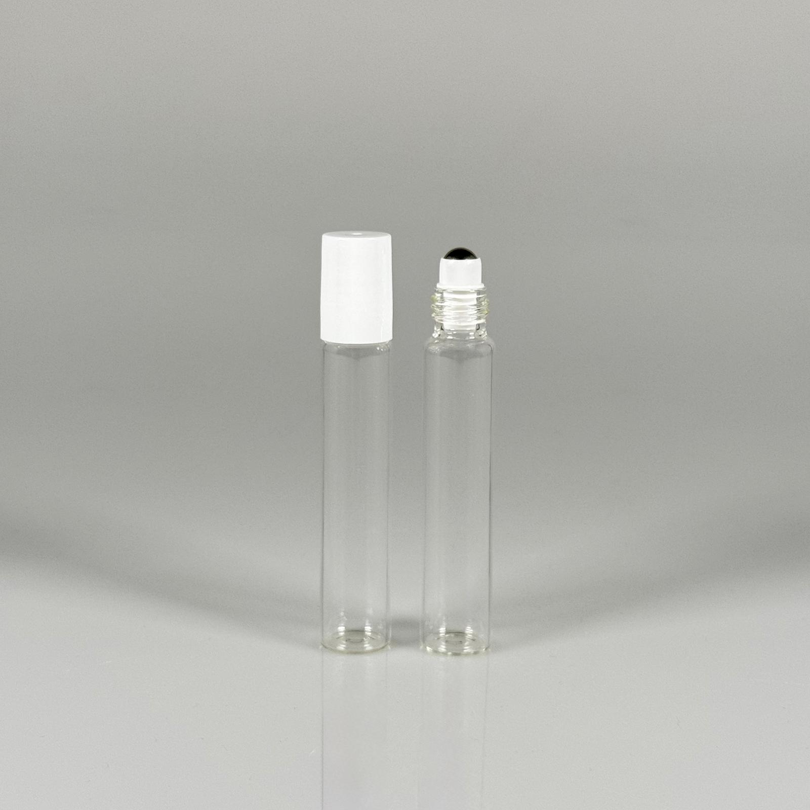 10 CC тънък дълъг модел прозрачна стъклена ролкова бутилка - 10 ml дълъг прозрачен ролков комплект (стоманена топка + бяла капачка + комплект прозрачни бутилки)