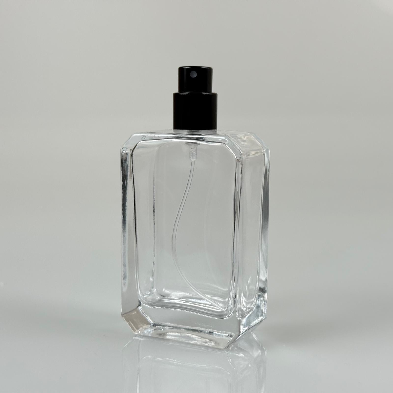 50 ML ФЛАКОН ЗА ПАРФЮМ ANGEL, КВАДРАТЕН МОДЕЛ - ЧЕРЕН МЕТАЛЕН СПРЕЙ (15 ММ УСТИЯ, ЛЕСНО ЗАТВАРЯНЕ С Щракване)