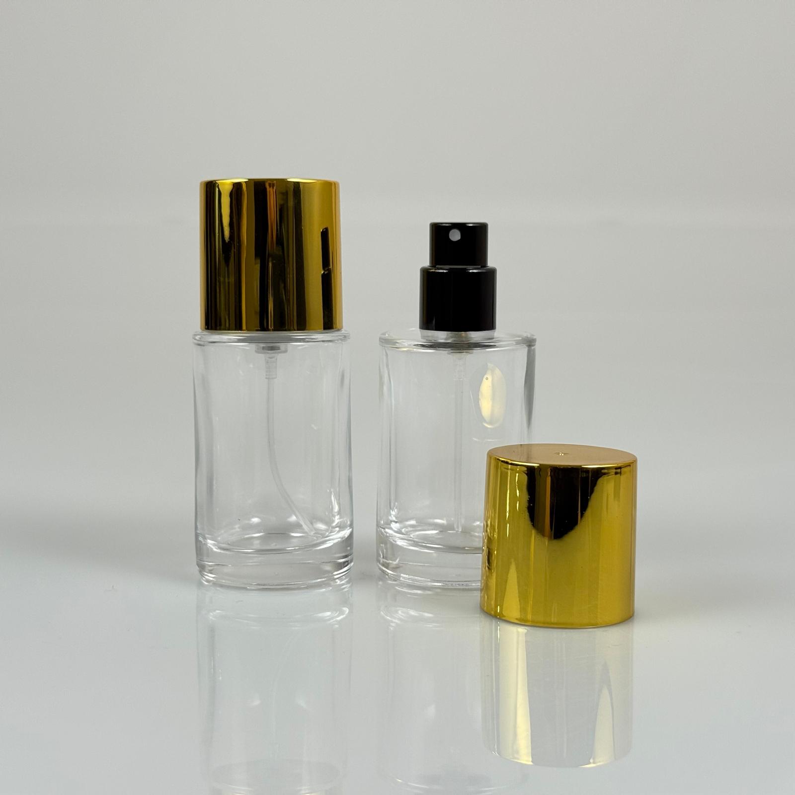 30 ML ЦИЛИНДРИЧЕН МОДЕЛ БУТИЛКА ЗА ПАРФЮМ SAVAGE - ЧЕРЕН МЕТАЛЕН СПРЕЙ + ЗЛАТНА ШИРОКА КАПАЧКА (15 ММ УСТИЕ, ЛЕСНО ЗАТВАРЯНЕ С Щракване)